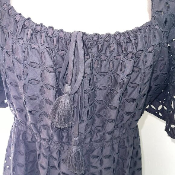 Johnny Was Midi Dress Size Medium Black Misty Pure Cotton Eyelet Square Neck - Picture 7 of 10